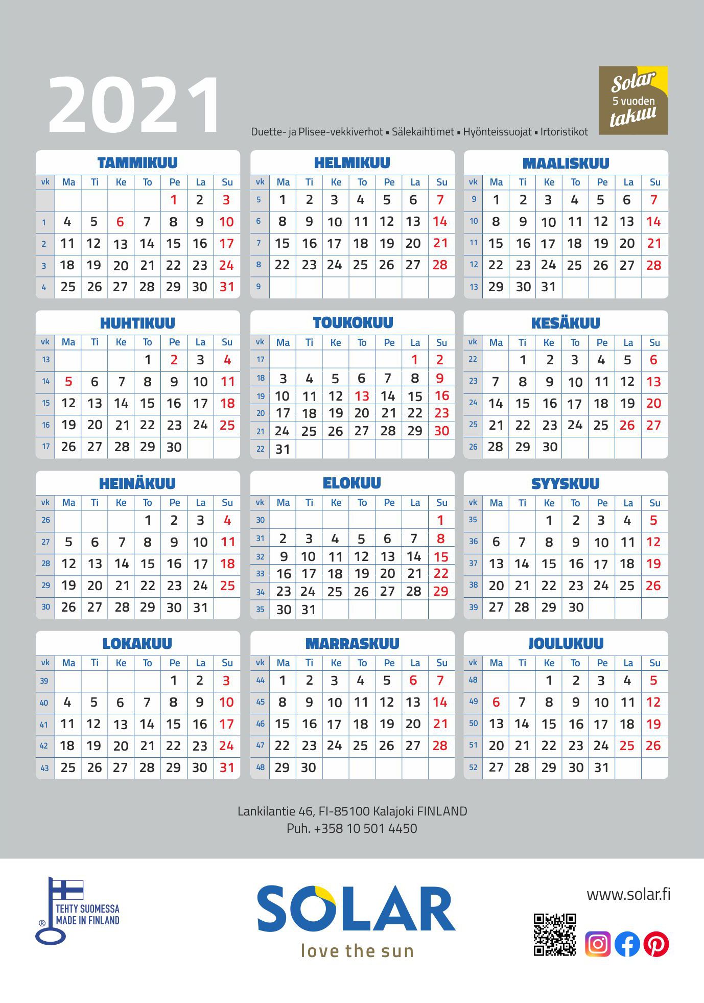 SOLAR kalenteri 2021